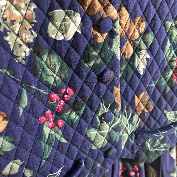 Vintage 90s Karin Stevens Blue Floral Quilted Jacket Dress Size 11/12 - Picture 4 of 16